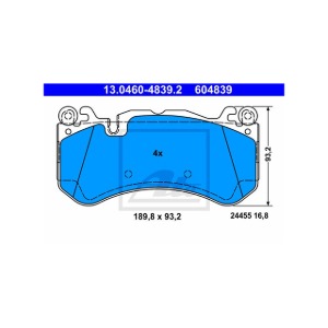 벤츠 C190 AMG GT S 쿠페 M178.980 2014- ATE 13.0460-4839.2 브레이크 패드 앞 세트 센서 미포함